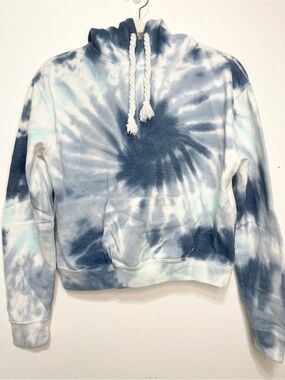Sunset Glow Tie-Dye Blue & White Pullover Hoodie Sweatshirt Size Medium PTP 21”